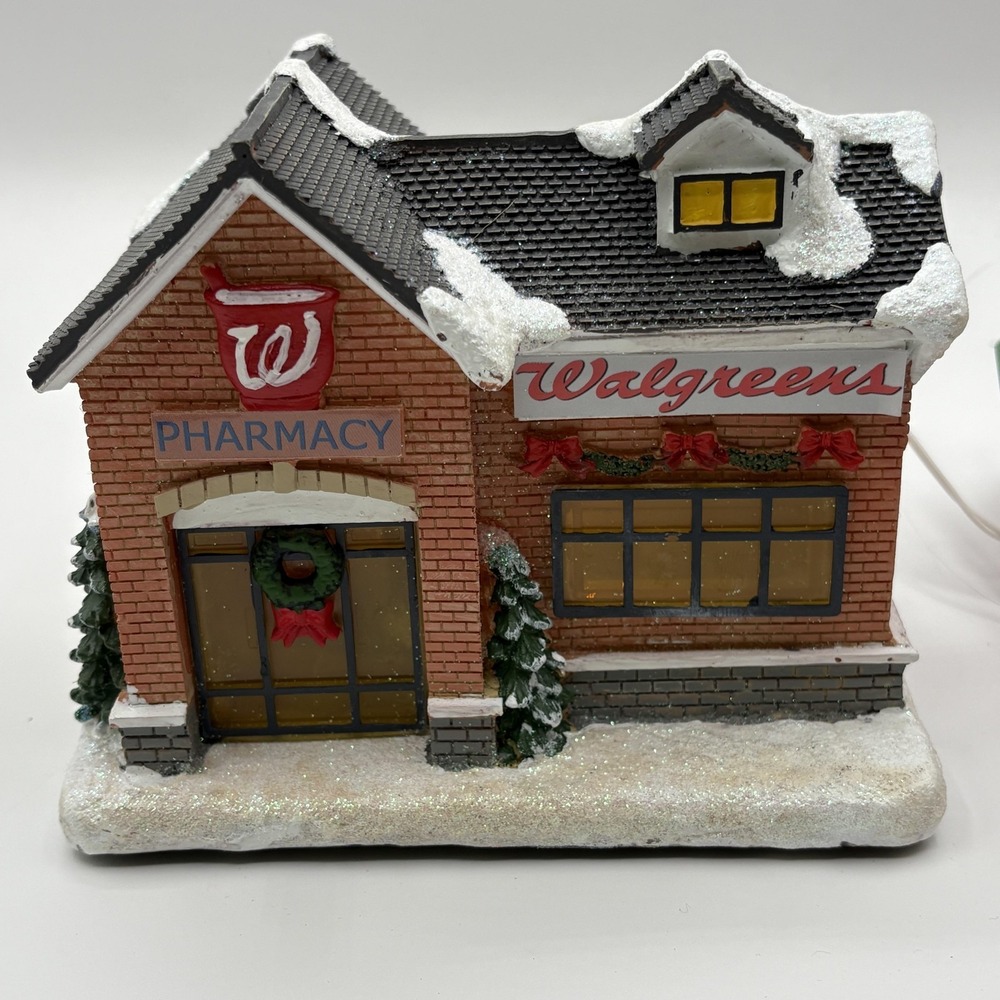 Walgreens Winter Scene Small Lighted Pharmacy Building Red Ceramic Christmas